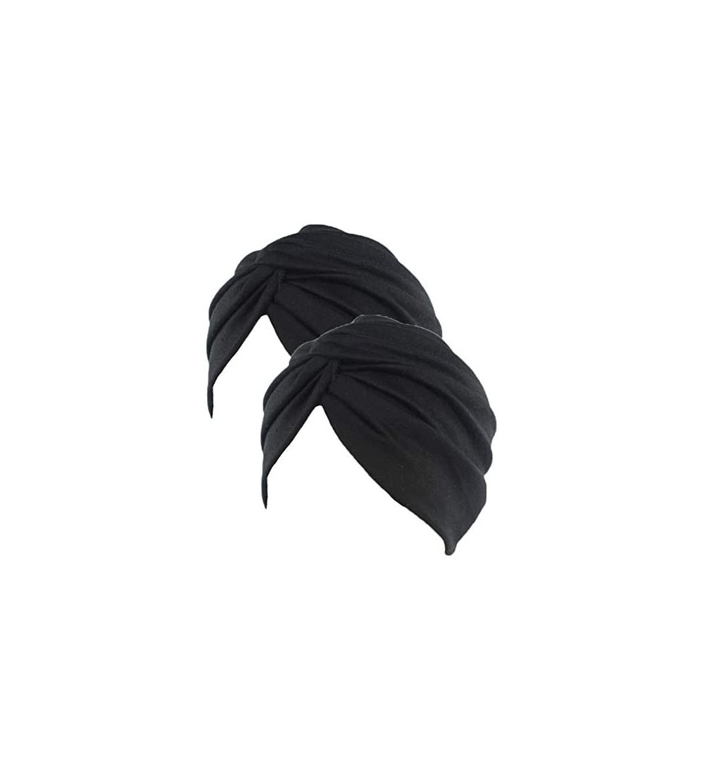 Skullies & Beanies Women's Sleep Soft Turban Pre Tied Cotton India Chemo Cap Beanie Turban Headwear - 2pcs Black - CR198GXXA7...