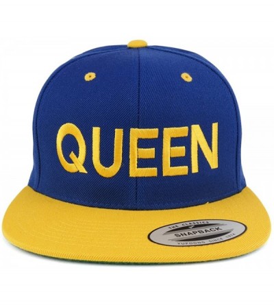 Baseball Caps Queen Two Tone Embroidered Flat Bill Snapback Cap - Royal Yellow - C017YX7S588 $35.15