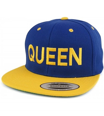 Baseball Caps Queen Two Tone Embroidered Flat Bill Snapback Cap - Royal Yellow - C017YX7S588 $21.74