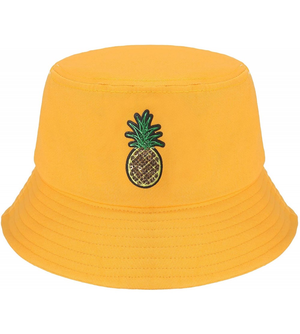 Bucket Hats Unisex Fashion Embroidered Bucket Hat Summer Fisherman Cap for Men Women - Pineapple Yellow - CP19089M4D5 $15.00