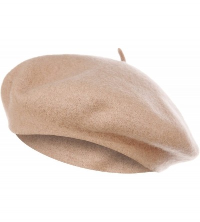 Berets French Style Classic Solid Color Wool Berets Beanies Cap Hats - Beige - C11945OLC7A $19.33