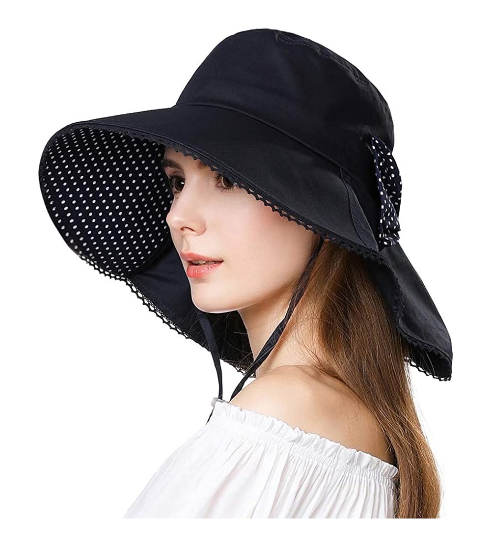 Bucket Hats Large Head Women Packable Wide Brim SPF Sun Hat Bucket Travel Summer Chin Strap 58-60cm - Navy_69053 - CV18SR7KWC...