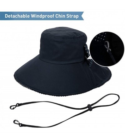 Bucket Hats Large Head Women Packable Wide Brim SPF Sun Hat Bucket Travel Summer Chin Strap 58-60cm - Navy_69053 - CV18SR7KWC...