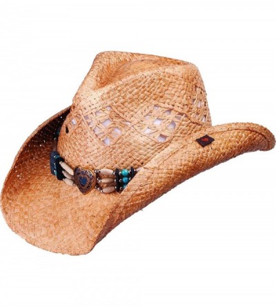 Cowboy Hats Hopi 3 Band Western Straw Hat with Heart Center Concho PGD4034 - Natural - CP118LB5CO1 $32.14