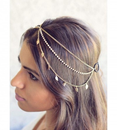 Headbands Leaves Head Chain Jewelry Turquoise Trendy Hair Band Elastic for Women and Girls (Gold B) - Gold B - CA18IHUZ4KC $7.24