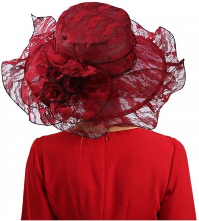 Sun Hats Women's Organza Kentucky Derby Church Fascinator Hat Wide Brim Summer Sun Hat for Bridal Tea Party Wedding - CJ192HE...