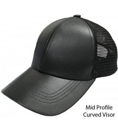 Baseball Caps Genuine Leather Trucker Hats Snapback Made in USA - Black Mid Profile - C318QHCIY9D $21.48