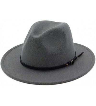 Fedoras Vintage Women's Wide Brim Floppy Panama Hat with Belt Buckle Fedora Hat - Light Grey - CN18H5ZK3SH $16.31