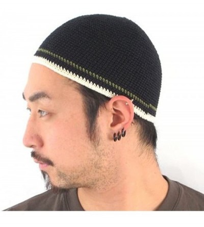 Skullies & Beanies Mens Skull Cap Cotton Kufi Beanie Hand Made Knitted Hat Elastic Tight Japanese - Black - CA11O5JI1VJ $16.96