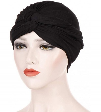 Skullies & Beanies Women's Sleep Soft Turban Autumn Winter Knotted Hat Wrap Cap Solid Color Muslim Knotted Wrap Scarf Cap - B...