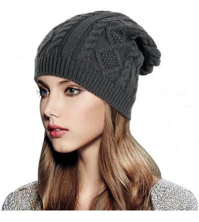Skullies & Beanies Women Cable Knit Beanie Winter Warm Crochet Hats Chunky Stretch Ski Cap - Dark Gray - CU186QTH4ZO $20.65