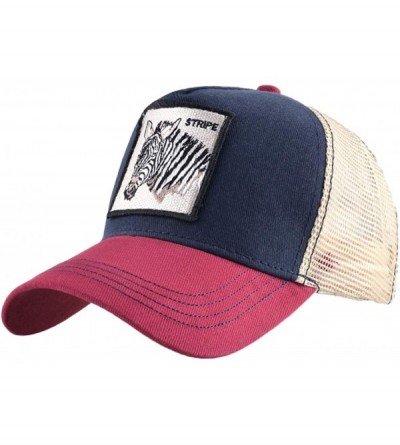 Baseball Caps Unisex Animal Mesh Trucker Hat Snapback Square Patch Baseball Caps - Red Blue Zebra - CT18MGAK7GI $13.45