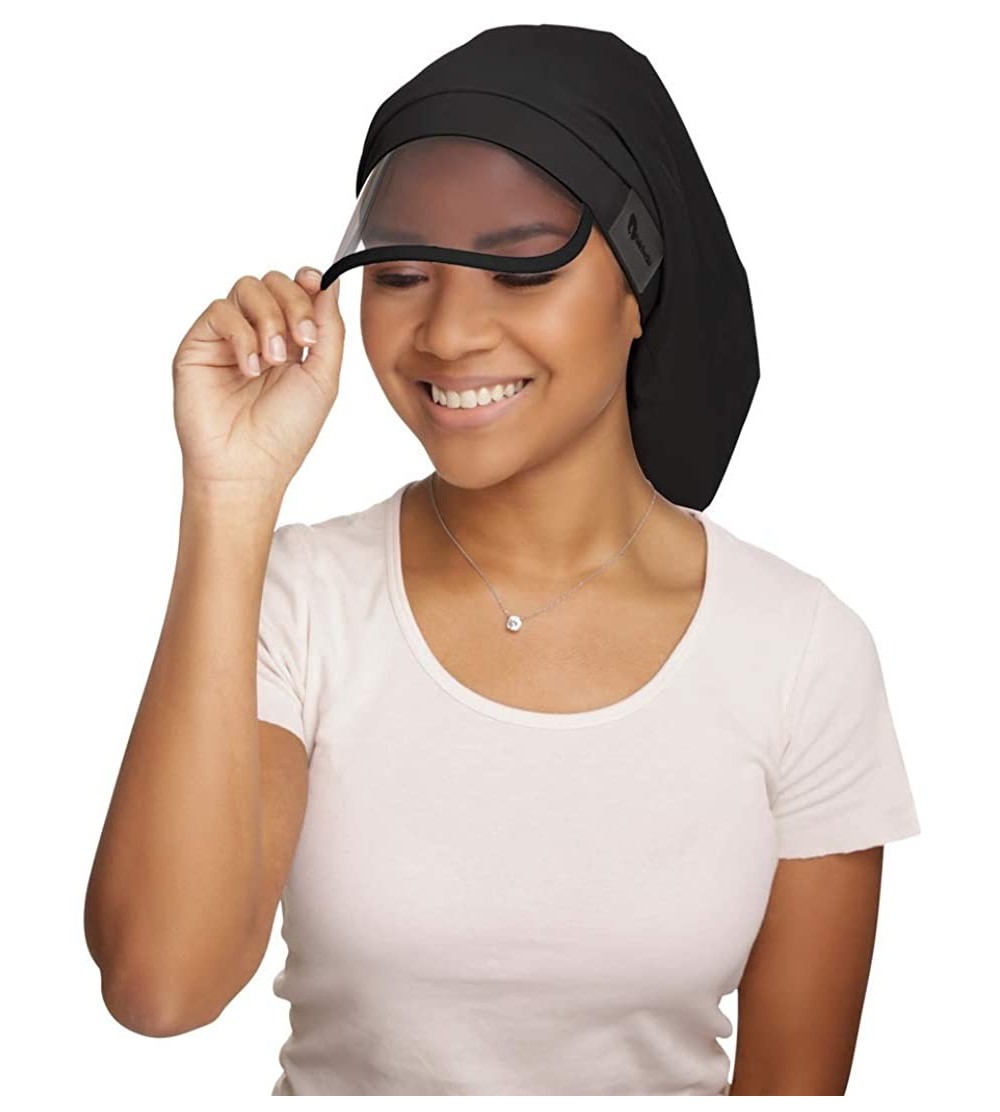 Sun Hats XL Women's Rain Hat- Waterproof- Sun Protection- Satin-Lined- Packable- for Voluminous and Long Hair - Black - CM18W...