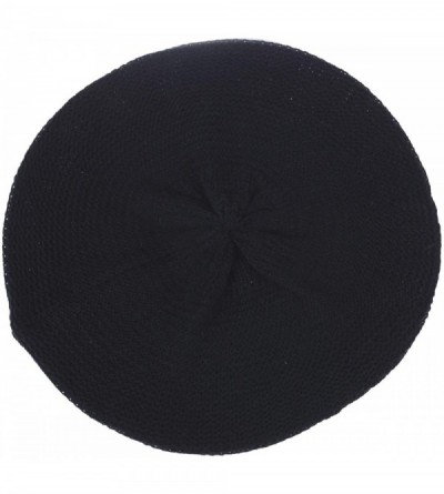 Berets Chic French Style Lightweight Soft Slouchy Knit Beret Beanie Hat in Solid - 2-pack Black & Black - C218LCD6XL6 $15.91