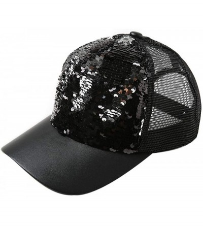 Baseball Caps Women Adjustable Sequin Bling Tennis Baseball Cap Sun Cap Hat - Black - C5193XU3YSI $17.03