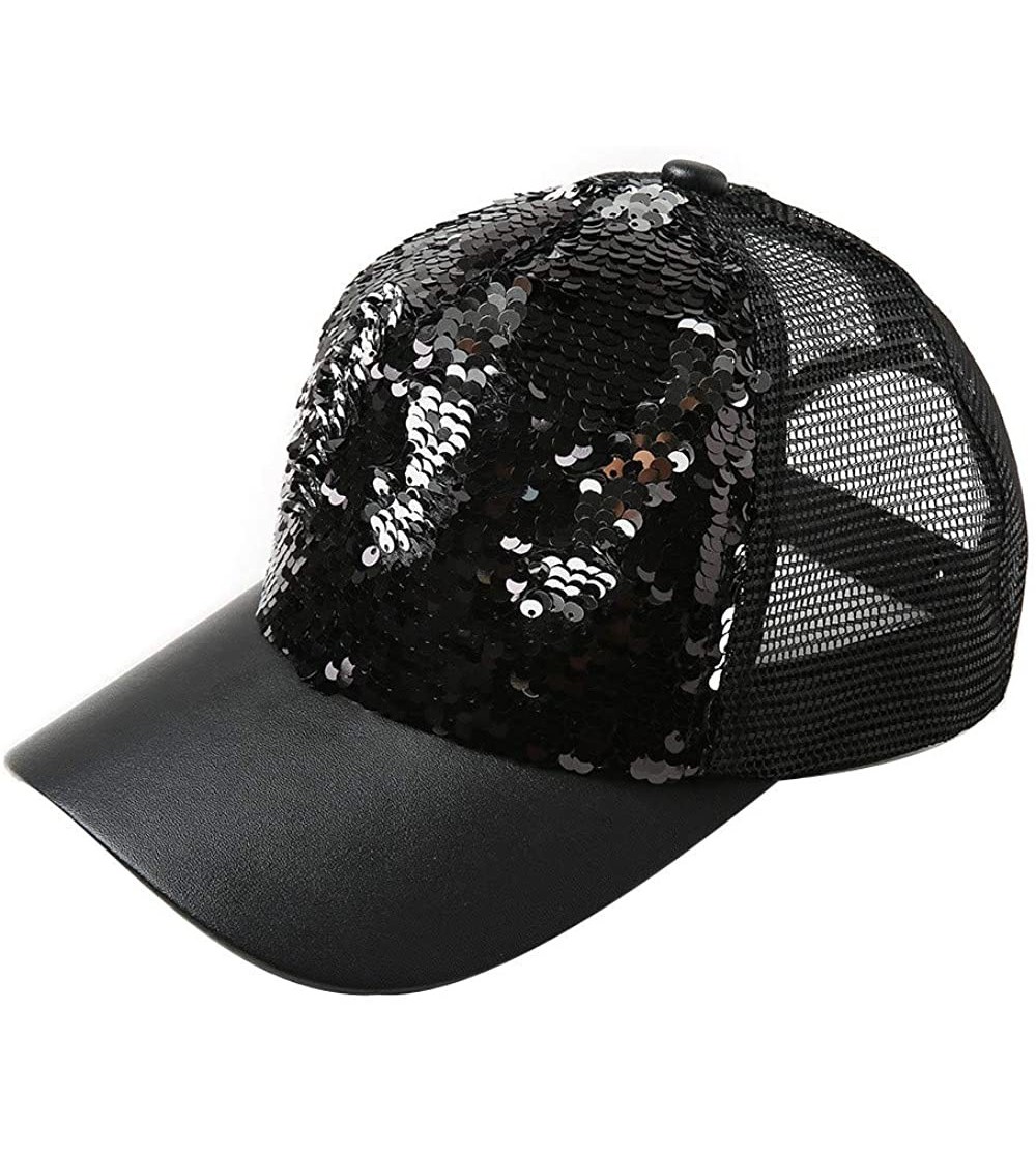 Baseball Caps Women Adjustable Sequin Bling Tennis Baseball Cap Sun Cap Hat - Black - C5193XU3YSI $6.41
