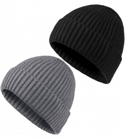 Skullies & Beanies Winter Hats for Men Wool Knit Slouchy Beanie Hats Warm Baggy Skull Cap - Style03 (Black+dark Gray) - CT18W...