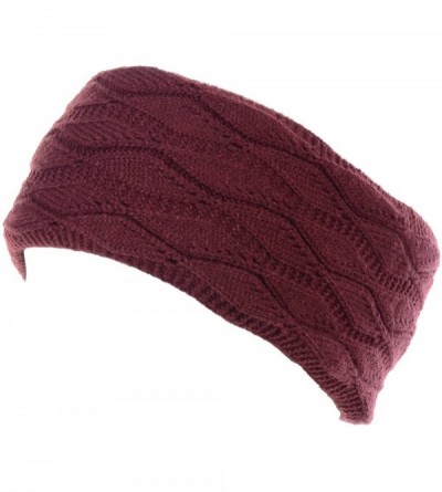 Cold Weather Headbands Womens Chic Cold Weather Enhanced Warm Fleece Lined Crochet Knit Stretchy Fit - Leafy Burgundy - CY188...