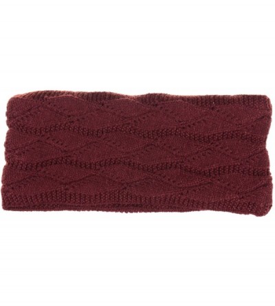 Cold Weather Headbands Womens Chic Cold Weather Enhanced Warm Fleece Lined Crochet Knit Stretchy Fit - Leafy Burgundy - CY188...
