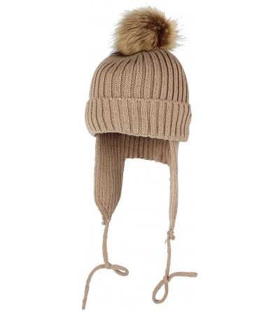 Skullies & Beanies Ribbed Knit Beanie Velour Lining Hat Pom Earflaps Cap BZ70012 - Brown - C018KKLN8ZQ $31.02