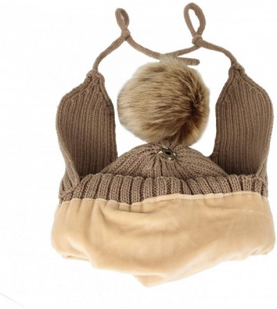 Skullies & Beanies Ribbed Knit Beanie Velour Lining Hat Pom Earflaps Cap BZ70012 - Brown - C018KKLN8ZQ $18.20