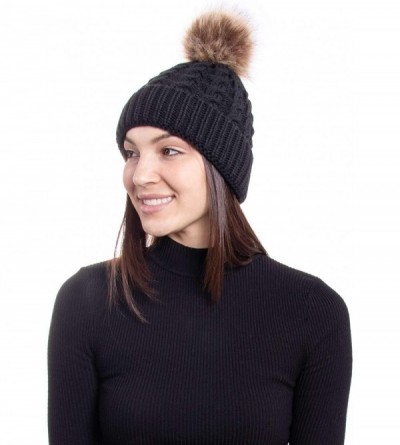Skullies & Beanies Women's Knit Winter Hat Pom Pom Beanie - Black - CM18HK7U29G $11.88