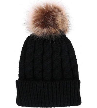 Skullies & Beanies Women's Knit Winter Hat Pom Pom Beanie - Black - CM18HK7U29G $11.88