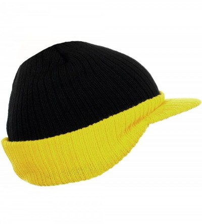Skullies & Beanies Cuff Knit Beanie Cap with Visor Brim a Radar Cap -Men's Winter Hats - B6b1565 Black Yellow - CH1867LZLWE $...