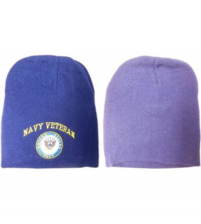 Skullies & Beanies 8" U.S. Navy Veteran Vet Emblem USN Blue Embroidered Beanie Skull Cap Hat - CZ188YQ6U4X $18.17
