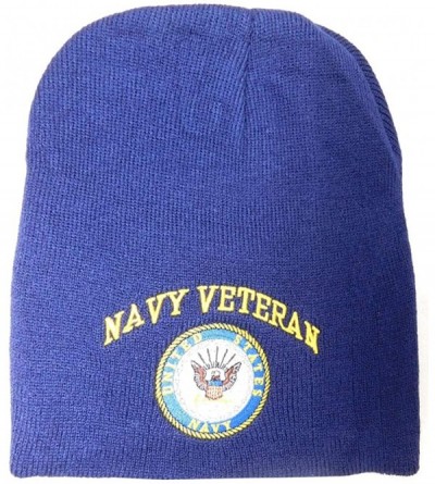 Skullies & Beanies 8" U.S. Navy Veteran Vet Emblem USN Blue Embroidered Beanie Skull Cap Hat - CZ188YQ6U4X $12.03