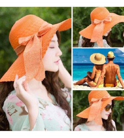 Sun Hats Fashion Women Colorful Big Brim Straw Bow Hat Sun Floppy Wide Brim Hats Beach Cap - Orange - CI18OXI0MOC $13.47