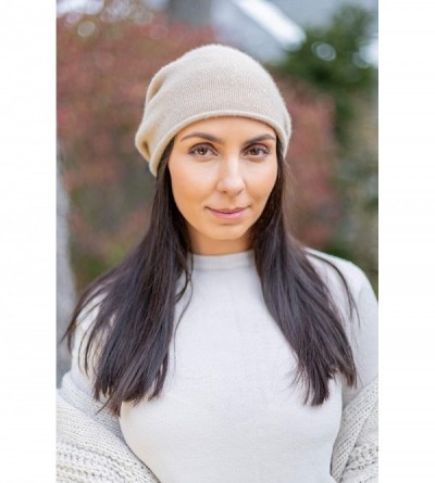 Skullies & Beanies Women's Winter 100% Pure Cashmere Beanie hat with Detachable Real Fur Pompom - Beige - C11939MEQCW $48.32