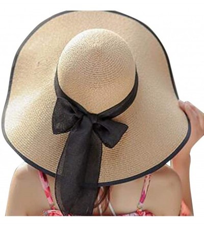 Sun Hats Womens Big Bowknot Brim Straw Wide New Hat Floppy Roll up Beach Cap Sun Hat Folding Beach Cap - H - C618NNAGTYL $8.16