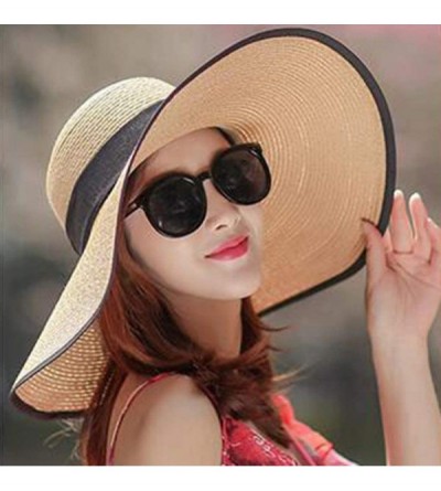 Sun Hats Womens Big Bowknot Brim Straw Wide New Hat Floppy Roll up Beach Cap Sun Hat Folding Beach Cap - H - C618NNAGTYL $8.16