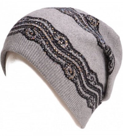 Berets Womens Wool Crochet Rhinestone Beanie Beret Warm Winter Lace Trim Hat T269 - Gray - CU1867CMX20 $11.03