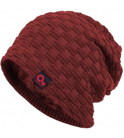 Skullies & Beanies Fall Winter Thick Knit Oversize Slouchy Beanie Hat Warm Fur Lined Ski Skull Cap - Red - C012O1AI01Z $18.87