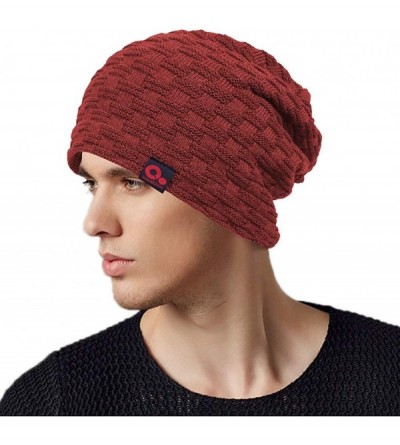 Skullies & Beanies Fall Winter Thick Knit Oversize Slouchy Beanie Hat Warm Fur Lined Ski Skull Cap - Red - C012O1AI01Z $8.74