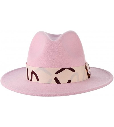 Fedoras Women Vintage Felt Fedora Hat Big Bow Wide Brim Panama Hat Church Derby Hat Pink - Pink 4 - CK18QX90I0M $8.55