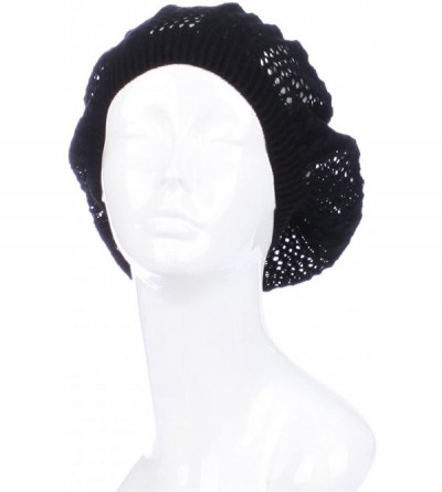 Berets Womens Lightweight Cut Out Knit Beanie Beret Cap Crochet Hat - Many Styles - Black Multi Textured - C712LCQ5ASD $11.04
