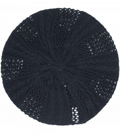 Berets Womens Lightweight Cut Out Knit Beanie Beret Cap Crochet Hat - Many Styles - Black Multi Textured - C712LCQ5ASD $11.04