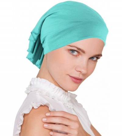 Skullies & Beanies Womens Ruffle Chemo Hat Beanie Scarf- Soft Turban Bandana Head Wrap for Cancer - 12- Aqua Blue - CQ186AH8H...