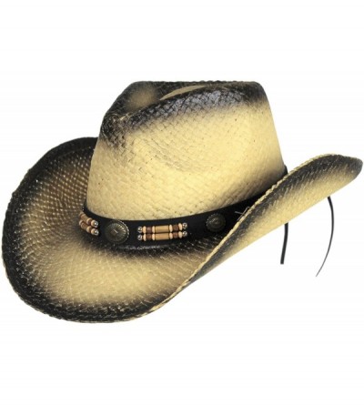 Cowboy Hats Classic Outback Tea Stained Cowboy Hat w/ Beaded Band - Shapeable Brim - CS17Y7O4KMH $18.30