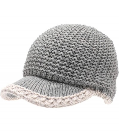 Skullies & Beanies Women's Knitted Newsboy Hat Double Layer Visor Beanie Cap with Soft Warm Fleece Lining - Purl Stitch Knit ...