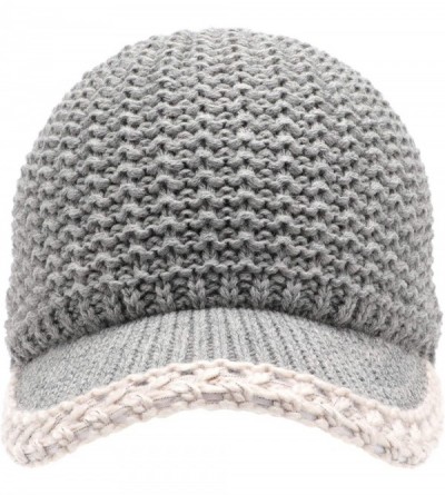 Skullies & Beanies Women's Knitted Newsboy Hat Double Layer Visor Beanie Cap with Soft Warm Fleece Lining - Purl Stitch Knit ...