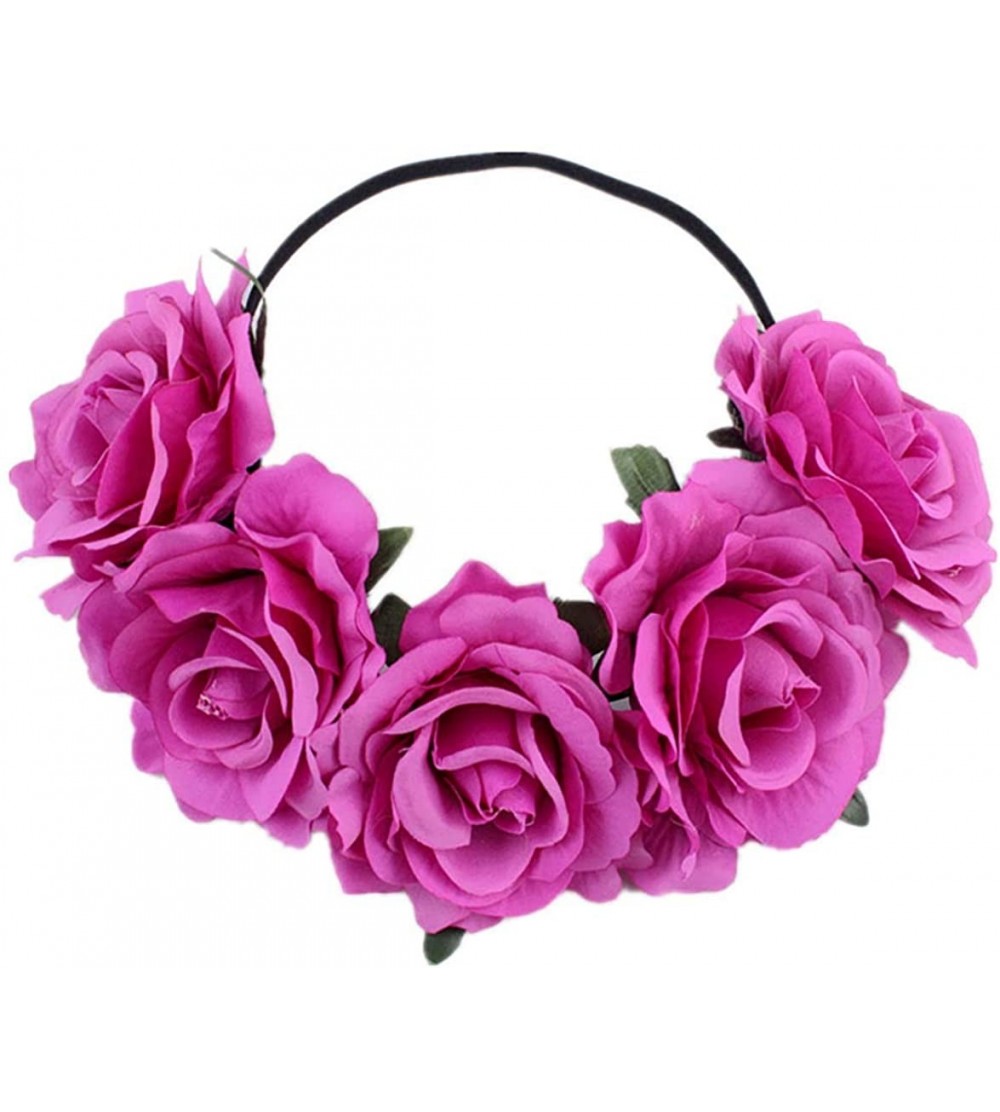 Headbands Love Fairy Bohemia Stretch Rose Flower Headband Floral Crown for Garland Party - Purple - CH18HXAT9DX $12.16
