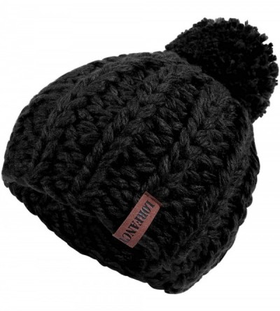 Skullies & Beanies Winter Knit Hat for Women Warm Chunky Pom Pom Beanie Ski Snow Outdoor Cap for Women Teen Girls - Black - C...