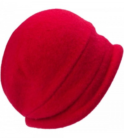 Bucket Hats New Womens 100% Wool Slouchy Wrinkle Button Winter Bucket Cloche Hat T178 - Red - CJ187Q92WTZ $12.13