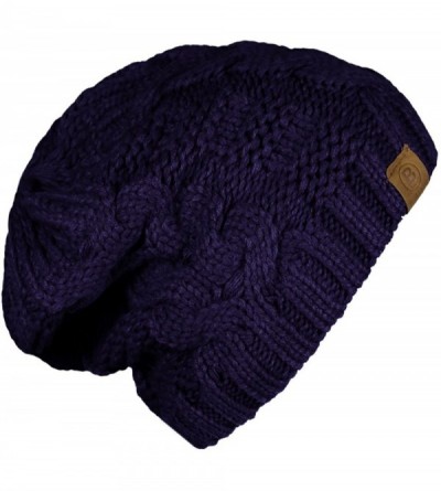Skullies & Beanies Unisex Warm Chunky Soft Stretch Cable Knit Beanie Cap Hat - 2pk Baby Blue/Navy102 - CZ12NSFCRVN $12.34