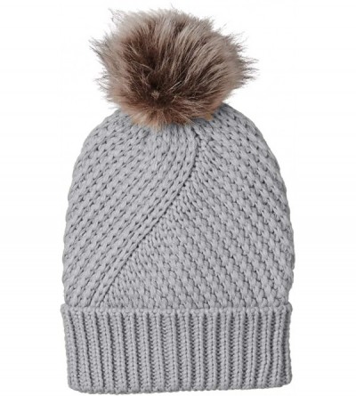 Skullies & Beanies Women's Winter Knitted Hat with Faux Fur Pompom Ball - Grey - CL18W39U7SW $23.61
