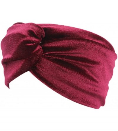 Headbands Elastic Adjustable Twist Turban Headwrap Soft Velvet Plain Color Tribal Headband - Red - CE17AAW9ZYK $11.60